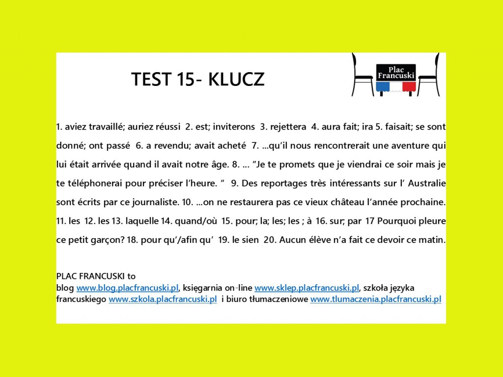 francuski test 15 klucz